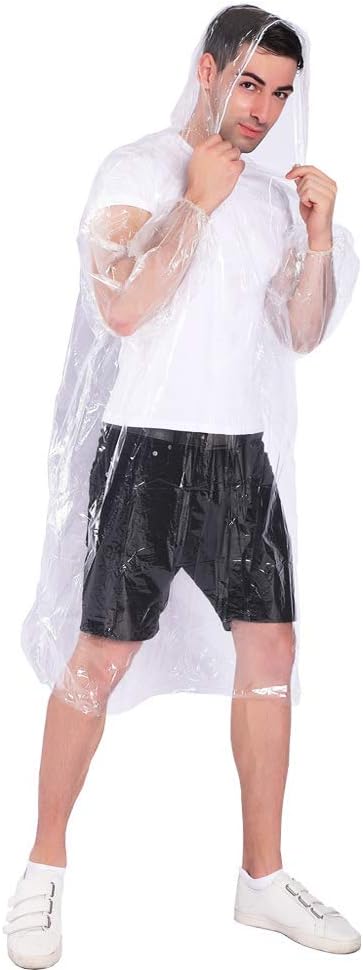 Ponchos de lluvia, con capucha de cordón (paquete de 10) Ponchos de lluvia desechables de emergencia paquete familiar para adultos, claro