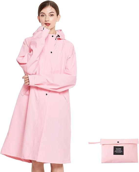 Abrigo de lluvia largo para las mujeres, abrigo de lluvia ligero con capucha, chaqueta de lluvia impermeable, ropa de lluvia empaquetable