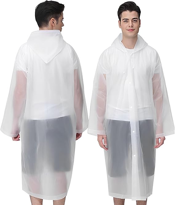 Ponchos de lluvia Cosowe para adultos reutilizables, impermeables de emergencia de 2 piezas para mujeres hombres con capucha y cordón