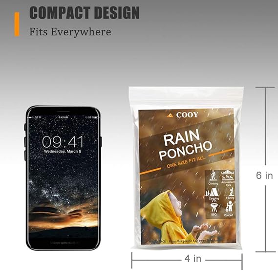 Ponchos de lluvia, con capucha de cordón (paquete de 10) Ponchos de lluvia desechables de emergencia paquete familiar para adultos, claro