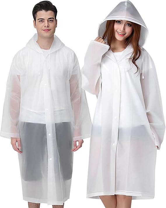 Ponchos de lluvia Cosowe para adultos reutilizables, impermeables de emergencia de 2 piezas para mujeres hombres con capucha y cordón