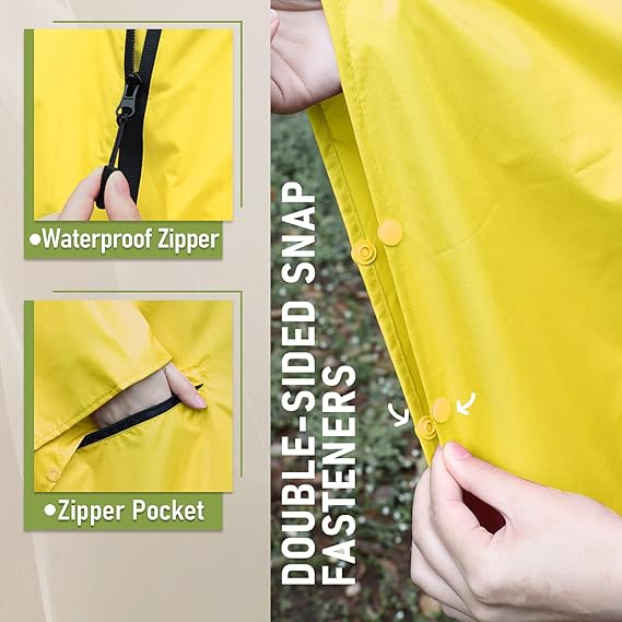 SaphiRose Unisex Rain Poncho impermeable con capucha para adultos mujeres con bolsillos