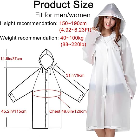Ponchos de lluvia Cosowe para adultos reutilizables, impermeables de emergencia de 2 piezas para mujeres hombres con capucha y cordón